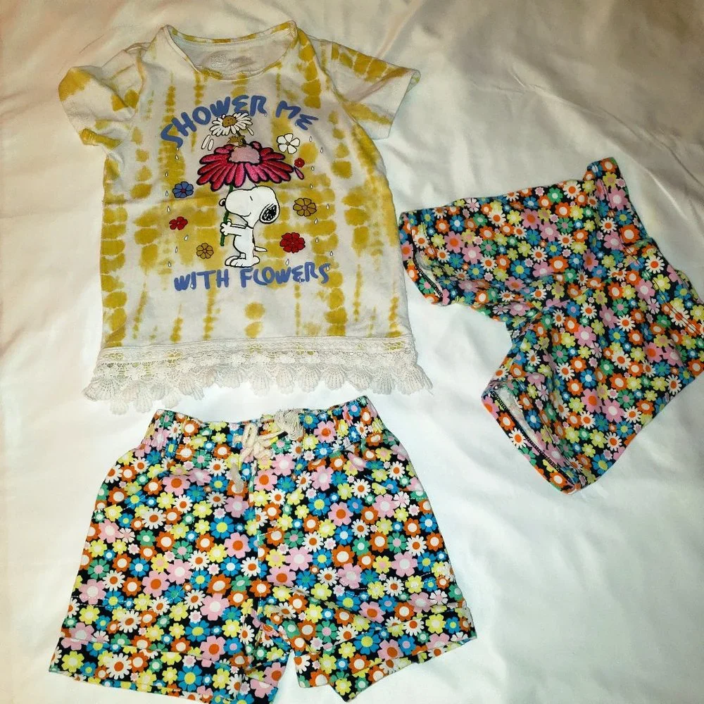 Girls Size 6/7 Peanuts Snoopy 4PC Outfit Bundle